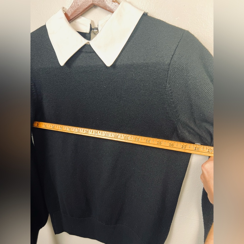 Kate Spade Black Wool Knit Top – White Mock Collar Preppy Sweater – Classic - M - Picture 8 of 10